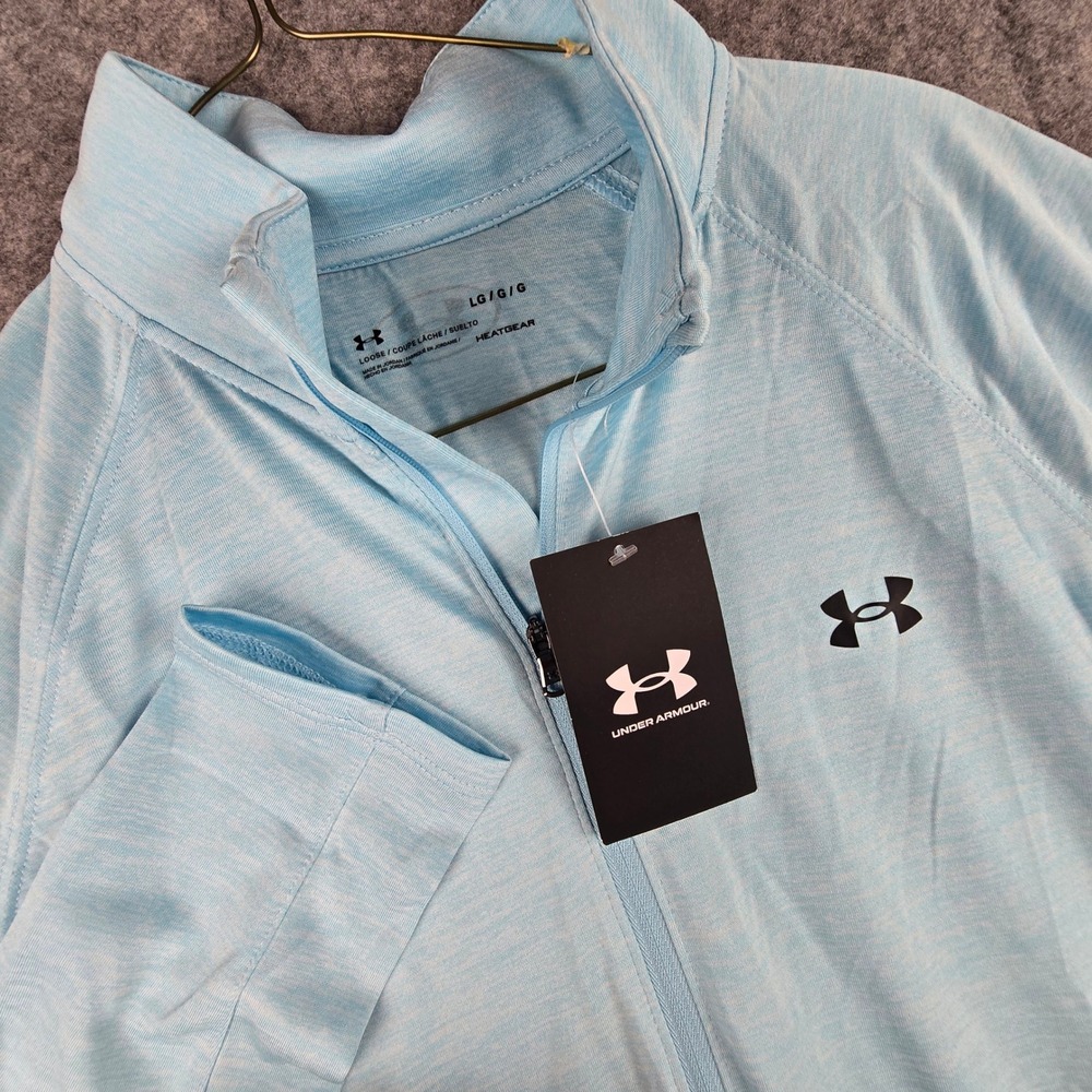 Under Armour Tech 1/2 Zip Women Large Blue Loose Twist HeatGear Pullover 1270525